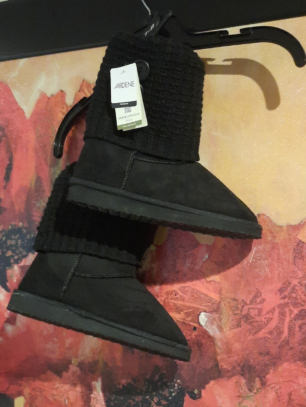 NWT Ardene Black Knit Cuff Ankle Boots Triple Button Decoration Size 7-8